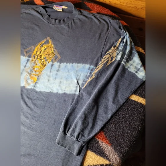 Y2K Dragon T Shirt Mens XL Long Sleeve Northcrest Blue Tie Dye Graphic Print - Picture 4 of 8